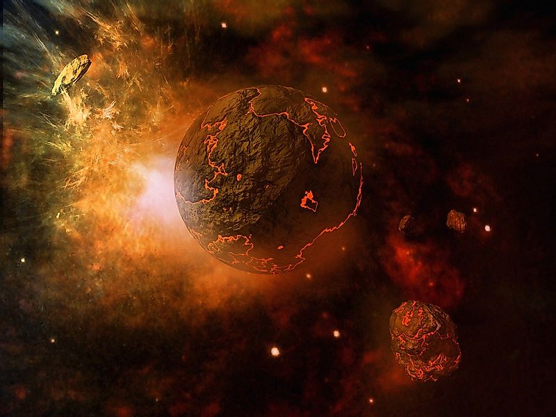 Papermoon Fototapete "Feuriger Planet und Asteroiden" günstig online kaufen