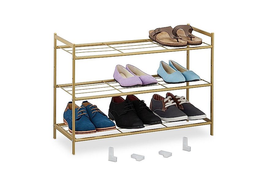 relaxdays Schuhregal Erweiterbares Schuhregal 3 Ebenen, gold günstig online kaufen