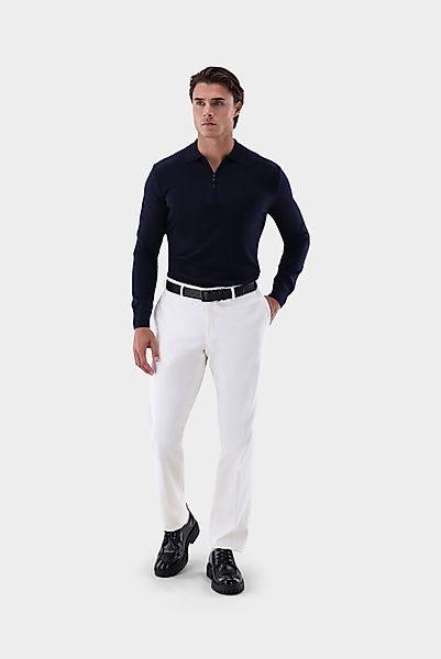 Poloshirt Langarm mit Reißverschluss aus merzerisierter Wolle günstig online kaufen