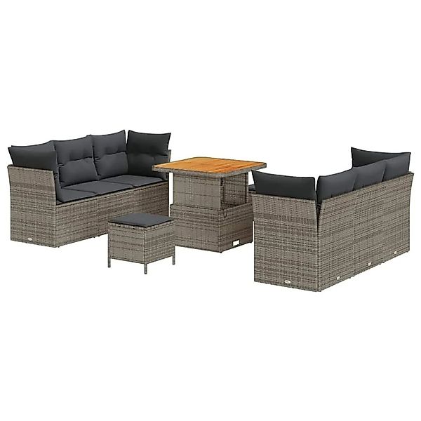 vidaXL Gartensofa-set mit Kissen 9-Tlg Grau Poly-Rattan 3363388 günstig online kaufen