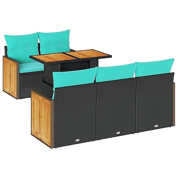 vidaXL 6-Tlg Gartensofa-Set mit Kissen Schwarz Polyrattan Akazie 3327662 günstig online kaufen