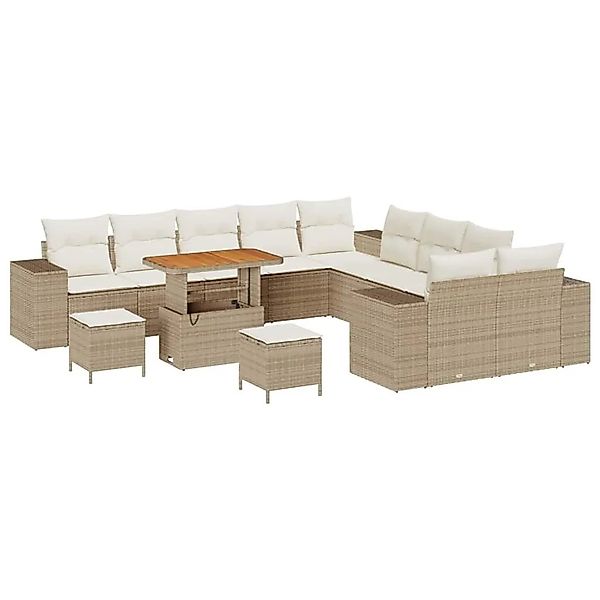 vidaXL Gartensofa-set mit Kissen 13-Tlg Beige und Creme Poly-Rattan 3364016 günstig online kaufen