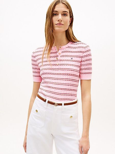 Tommy Hilfiger Strickpullover CO CABLE FINE GG SS HENLEY mit Zopfmuster günstig online kaufen