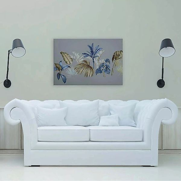 Bricoflor Botanical Bilder Mit Palmenblättern Grau Blau Gold Modernes Wandb günstig online kaufen