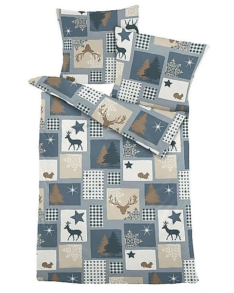 JACK Bettwäsche 135x200cm Hirsch Winter Grau Blau Braun Dormisette, Biber, günstig online kaufen