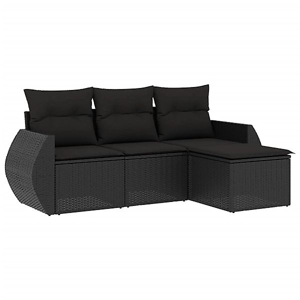 vidaXL 4-Tlg Garten-Sofagarnitur mit Kissen Schwarz Poly Rattan 3253602 günstig online kaufen