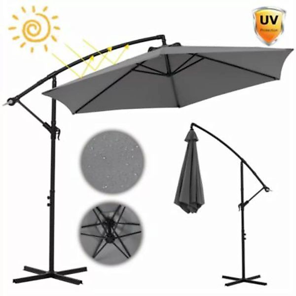 Mucola Sonnenschirm Gartenschirm Ampelschirm 300 cm in Grau Aufklappbarer K günstig online kaufen