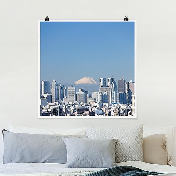 Poster - Quadrat Tokio vor dem Fuji günstig online kaufen