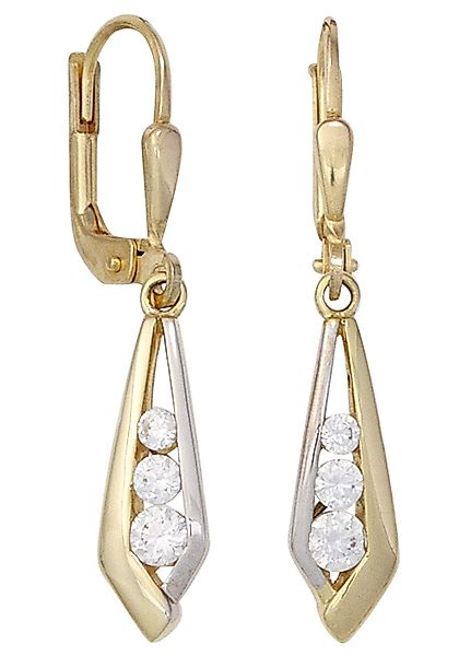 JOBO Paar Ohrhänger "Ohrringe in Bicolor-Optik mit Zirkonia", 333 Gold günstig online kaufen