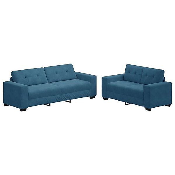 vidaXL Sofa 2-tlg. Sofagarnitur mit Kissen Blau Samt, 2 Teile günstig online kaufen