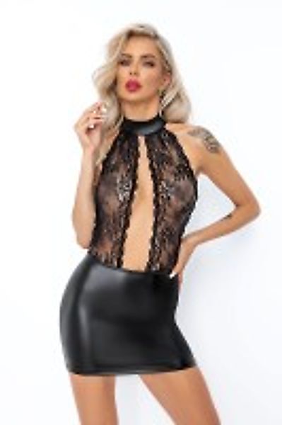 Kurzes Powerwetlook Kleid mit Spitze günstig online kaufen