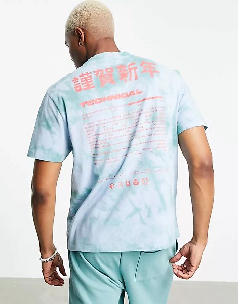 ASOS DESIGN – Lockeres T-Shirt mit Batikmuster und Textprint auf dem Rücken günstig online kaufen