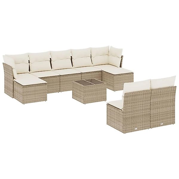 vidaXL 10-Tlg Garten-Sofagarnitur mit Kissen Beige Poly Rattan 3218278 günstig online kaufen