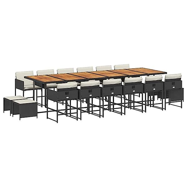 vidaXL 17-Tlg Garten-Essgruppe mit Kissen Schwarz Poly Rattan 3211371 günstig online kaufen