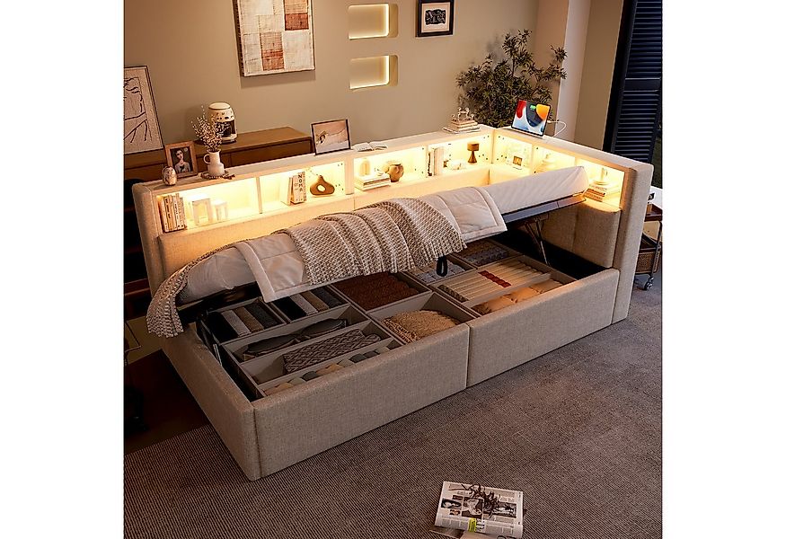 OKWISH Schlafsofa Polsterbett Kinderbett, mit hydraulischem Stauraum, USB- günstig online kaufen
