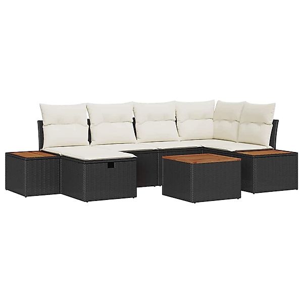 vidaXL Garten-Sofa-Set mit Kissen 7-Tlg Schwarz Poly Rattan 3359634 günstig online kaufen