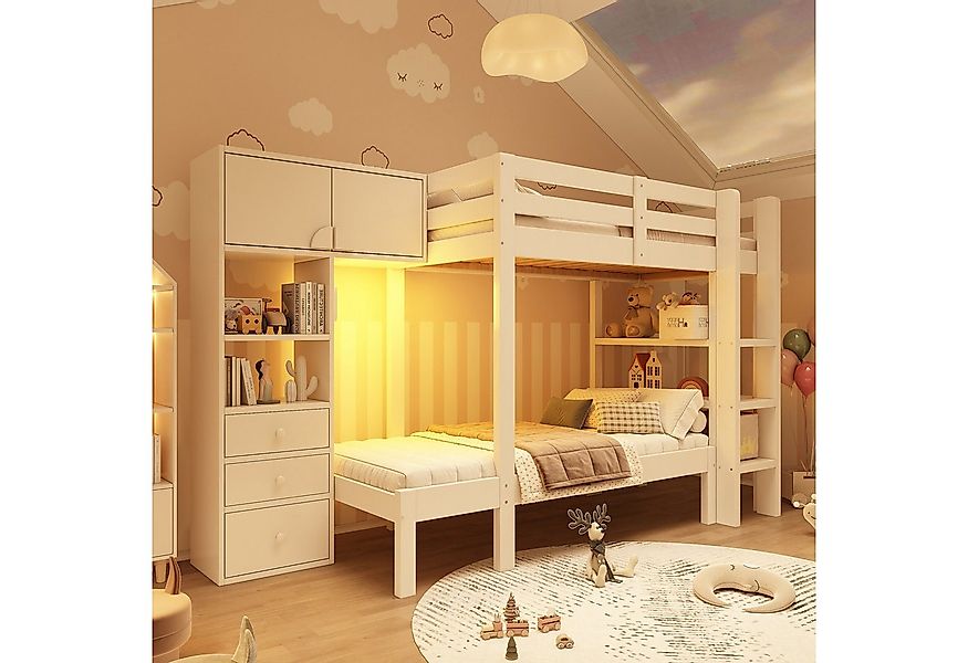 Flieks Etagenbett, Kinderbett 90x200cm mit intelligentem Nachtlicht, Schran günstig online kaufen