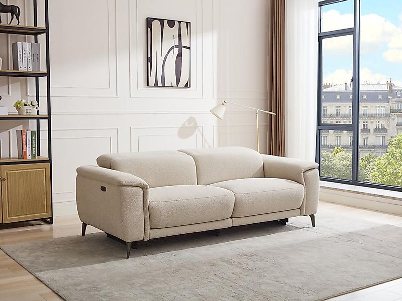 Relaxsofa elektrisch 3-Sitzer - Strukturstoff - Beige - BOSDALO günstig online kaufen