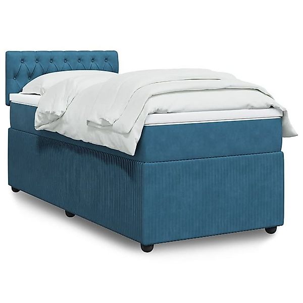 vidaXL Boxspringbett, Boxspringbett mit Matratze Blau 100x200 cm Samt günstig online kaufen