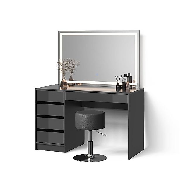 Livinity® Schminktisch Imola, Anthrazit, mit LED-Spiegel und Hocker günstig online kaufen