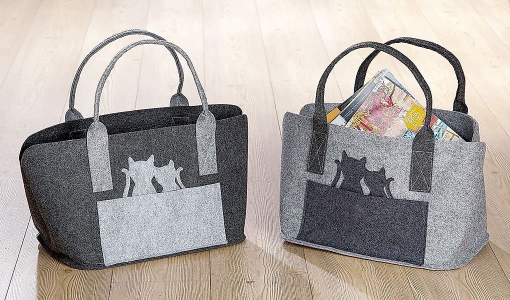 GILDE Einkaufsshopper Filztasche Katzenliebe Shopper grau Katzenmotiv 40 cm günstig online kaufen