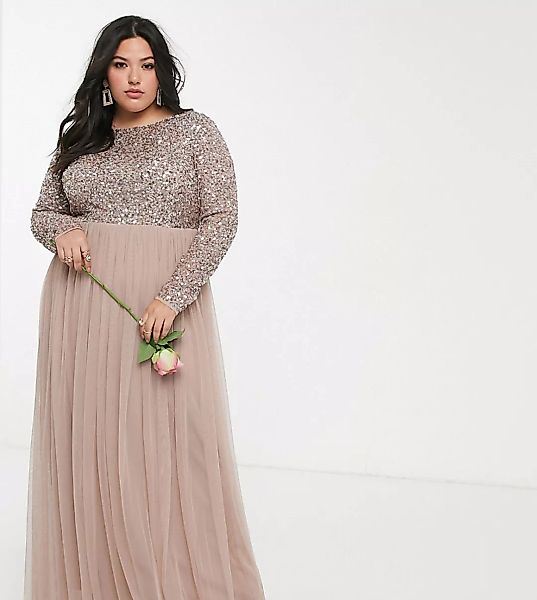 Maya Plus – Bridesmaid – Langärmliges Maxi-Tüllkleid mit V-Ausschnitt hinte günstig online kaufen