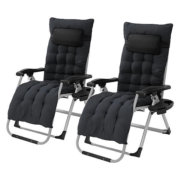 Hauki 2Er Set Sonnenliege Klappbar Schwarz mit Polster Nackenkissen günstig online kaufen