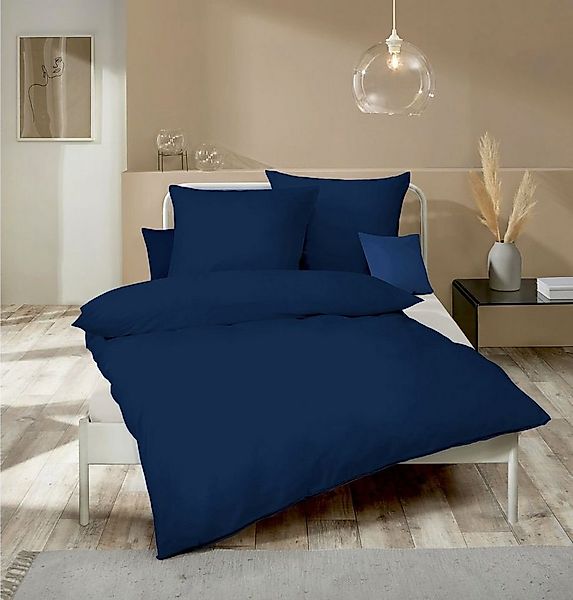 Kaeppel Bettwäsche Uni Einfarbig Dunkel Blau Modern versch. Größen, Biber, günstig online kaufen