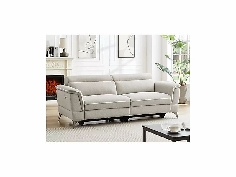 Relaxsofa elektrisch 3-Sitzer - Stoff - Beige - MACARI günstig online kaufen