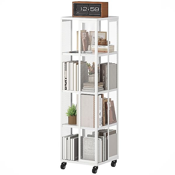 HOMCOM Moderne 4-Ebenen Bücherregal, Metallregal mit Rollen für Wohnzimmer, günstig online kaufen