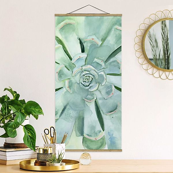 Stoffbild Blumen mit Posterleisten - Hochformat Sukkulente Aquarell Hell günstig online kaufen