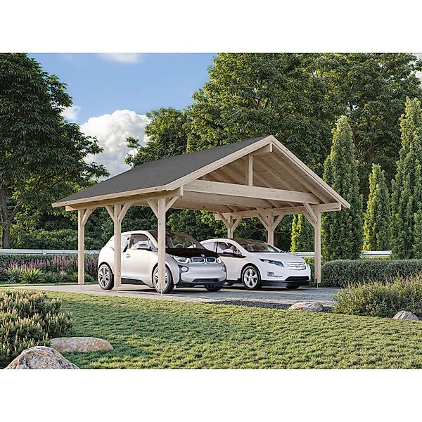 Palmako Doppelcarport Robert Holz Tauchgrundiert Grau 555 cm x 372 cm günstig online kaufen