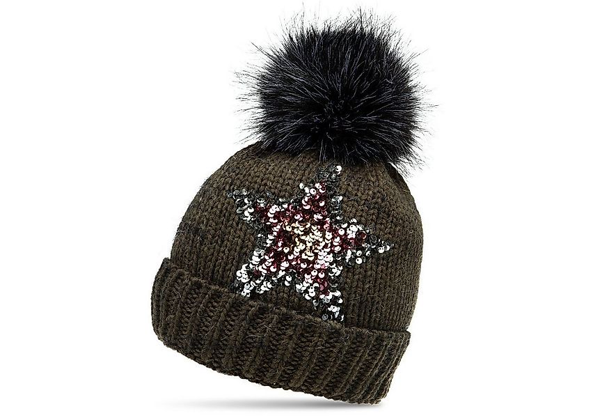 Caspar Bommelmütze MU161 Damen Strick Winter Mütze mit Pailletten Stern und günstig online kaufen