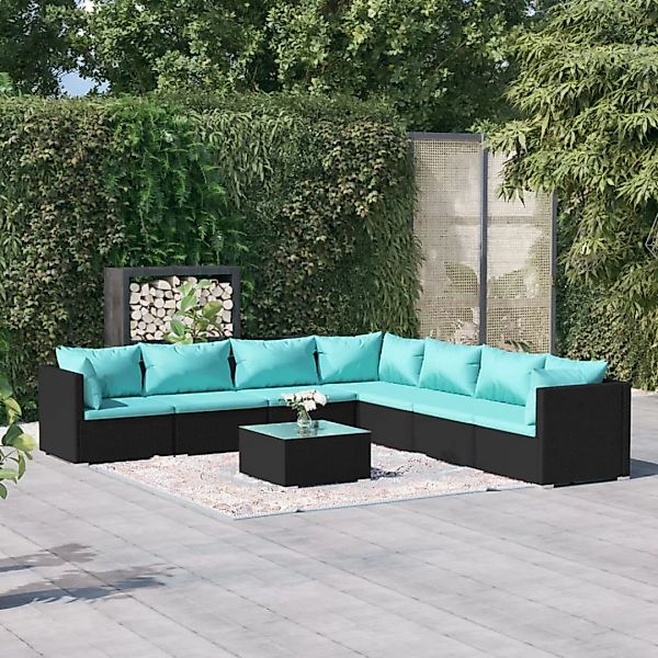 Vidaxl 8-tlg. Garten-lounge-set Mit Kissen Poly Rattan Schwarz günstig online kaufen