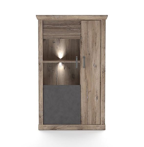 Forestdream Vitrine in Dekor Lamellen Flagstaff Eiche-Anthrazit mit 2 Türen günstig online kaufen