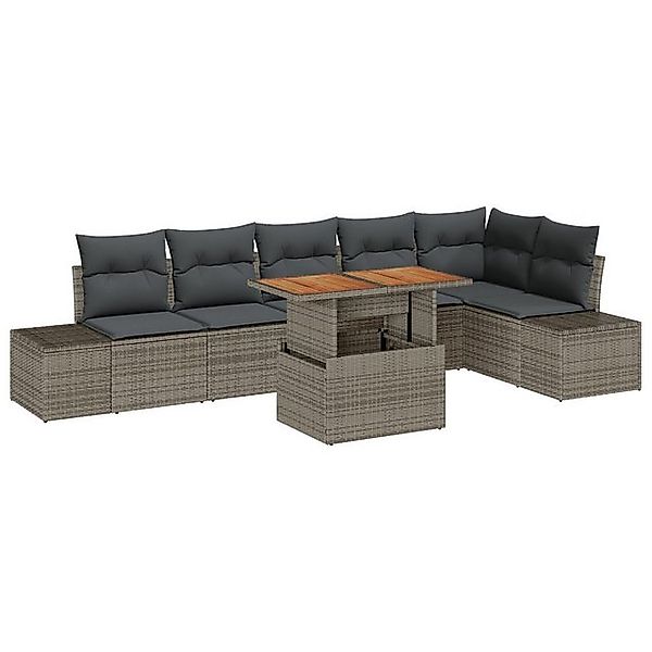 vidaXL Loungesofa 7-tlg. Garten-Essgruppe mit Kissen Grau Poly Rattan, 7 Te günstig online kaufen