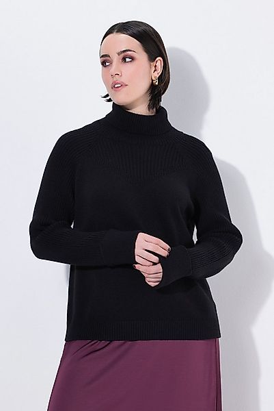 Ulla Popken Strickpullover Pullover etwas kürzer Rollkragen Raglan-Langarm günstig online kaufen