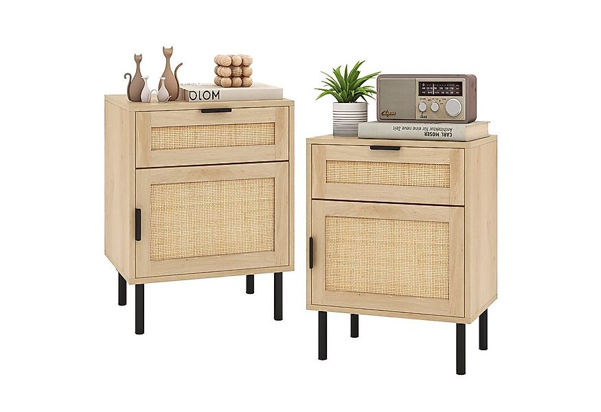 COSTWAY Nachttisch (2-St), Rattan Beistelltisch, Sofatisch, mit Schublade & günstig online kaufen