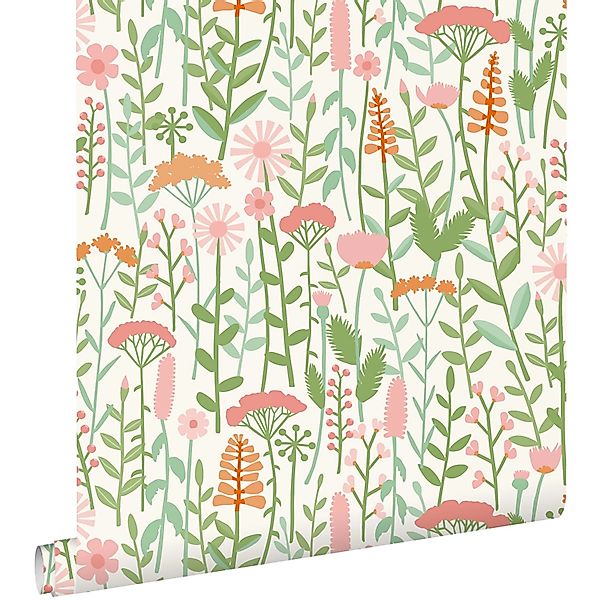 ESTAhome Tapete Feldblumen Grün und Rosa 50 x 900 cm günstig online kaufen