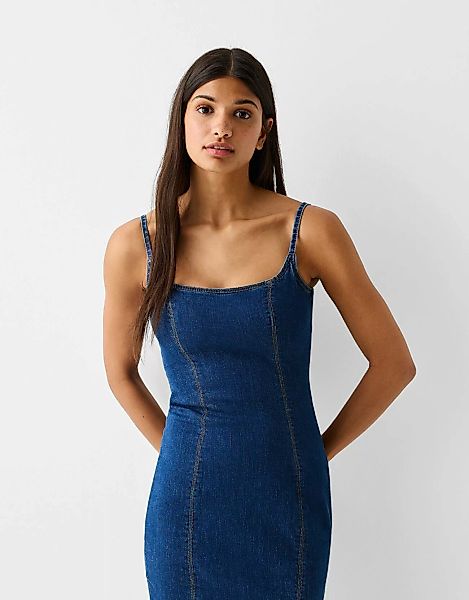 Bershka Langes Jeanskleid Mit Trägern Damen L Blau günstig online kaufen