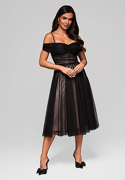 OMBRE Abendkleid Romantisches Off-Shoulder-Midikleid mit Tupfenmuster günstig online kaufen