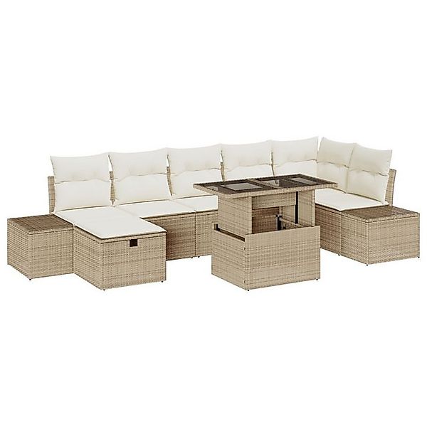 vidaXL Loungesofa 8 Teiliges Garten Sofa Set mit Kissen Beige Poly Rattan, günstig online kaufen