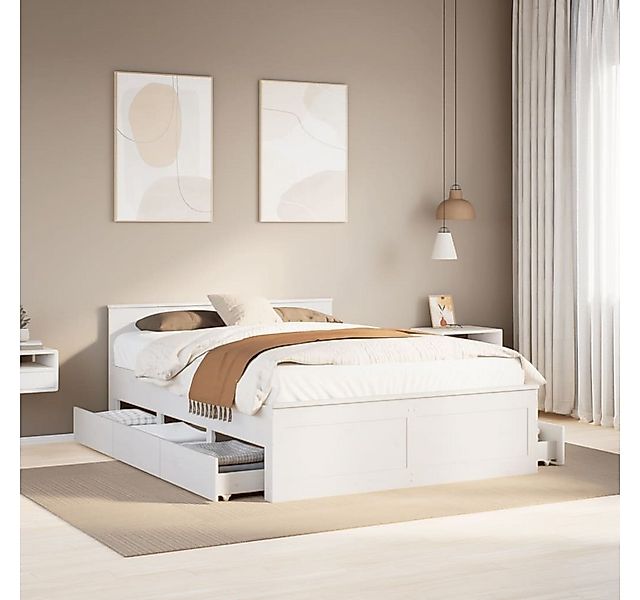 vidaXL Bett, Massivholzbett ohne Matratze mit Kopfteil Weiß 140x200cm Kiefe günstig online kaufen