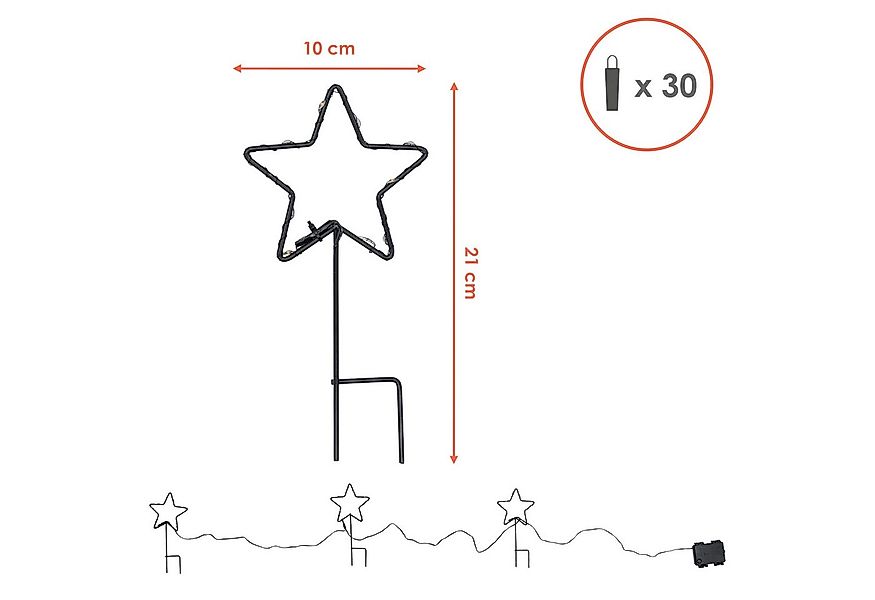 Spetebo LED-Dekofigur Metall Leuchtstern Gartenstecker 3er Set schwarz (Anz günstig online kaufen