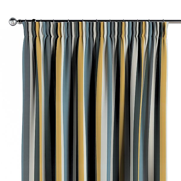 Vorhang mit Kräuselband, blau-gelb-grau, Vintage 70's (143-59) günstig online kaufen