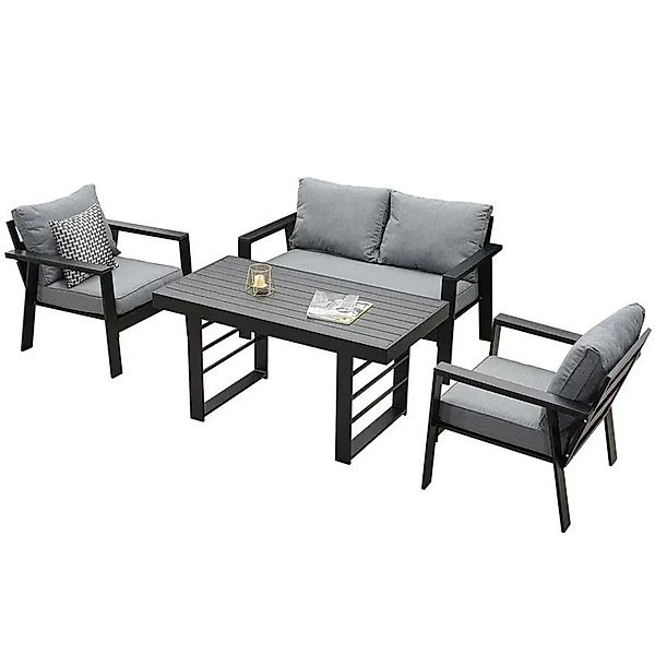 MeXo Aluminium Dining Lounge Outdoor mit Esstisch für 4 Personen Schwarz günstig online kaufen