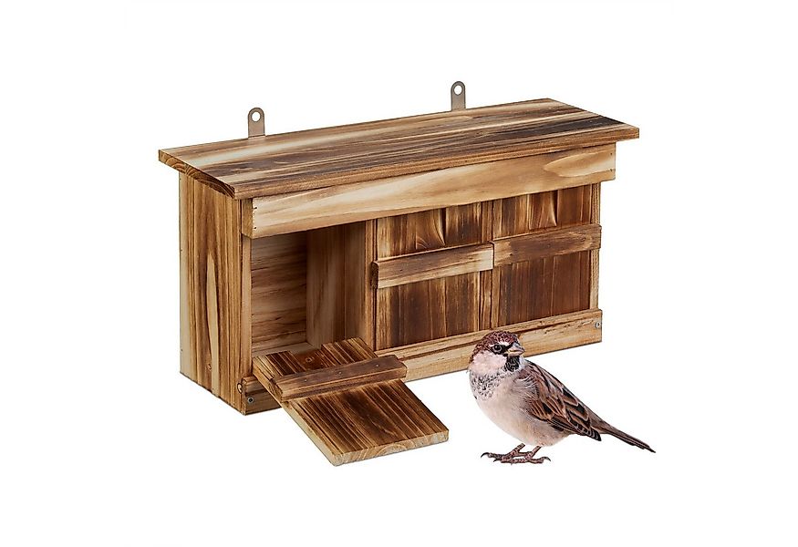 relaxdays Vogelhaus Nistkasten für Spatzen, geflammt günstig online kaufen