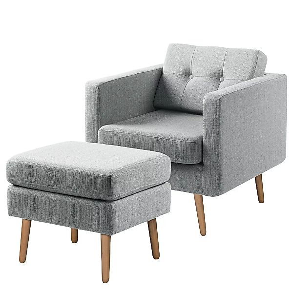 home24 Mørteens Sessel Croom V Silber Webstoff mit Hocker 77x84x81 cm (BxHx günstig online kaufen