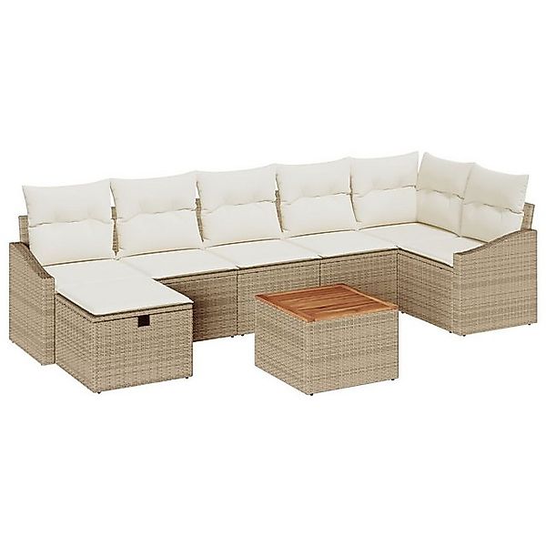 vidaXL Loungesofa 8-teiliges Garten Sofa Set mit Kissen Beige Poly Rattan, günstig online kaufen