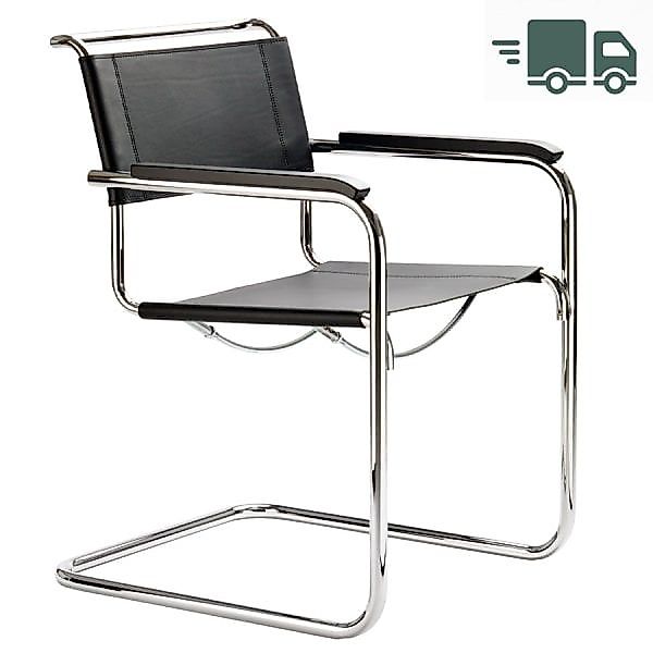 THONET Stahlrohr-Freischwinger S 34 mit Armlehnen | Sitz u. Rücken Kernlede günstig online kaufen